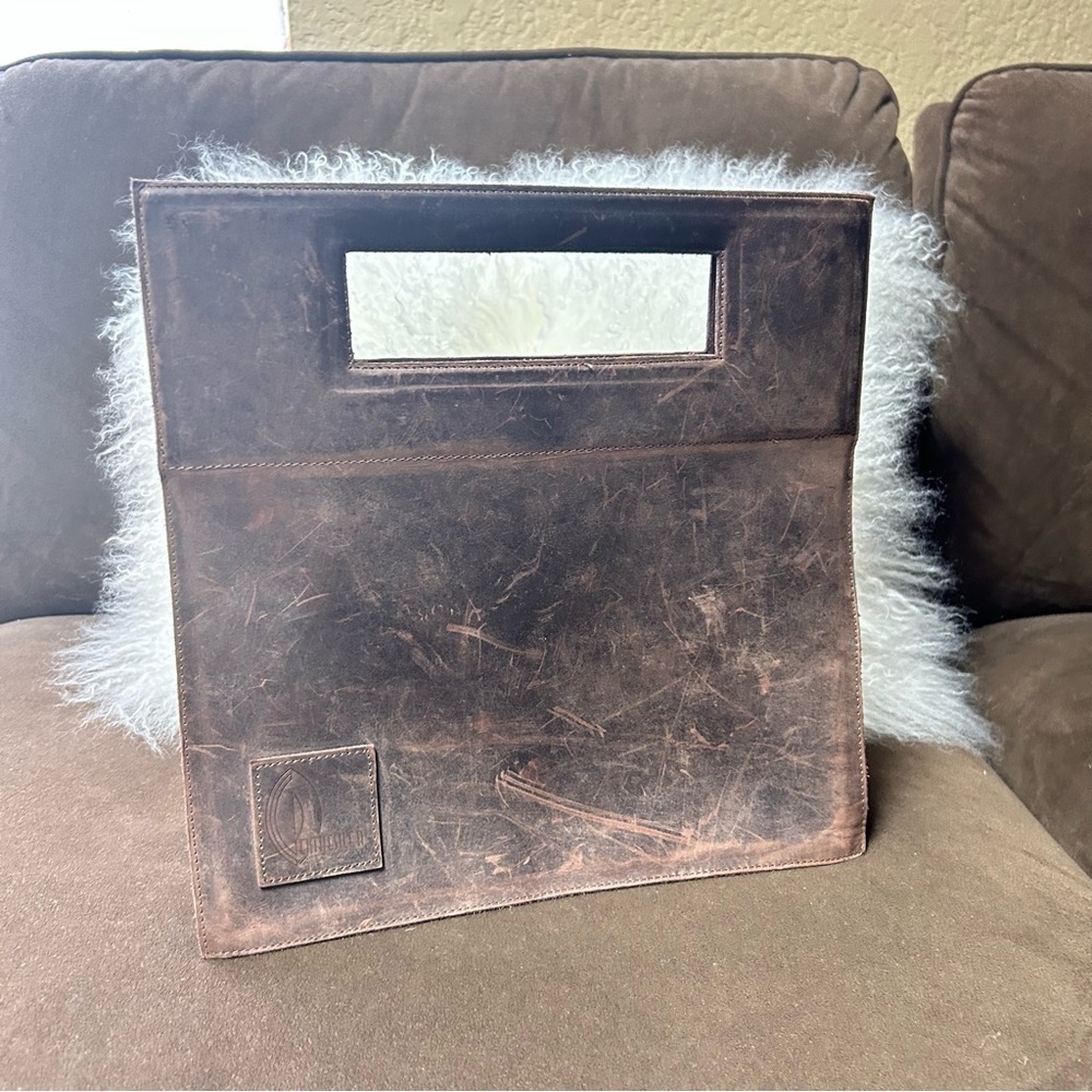 Penthesilea Vintage Genuine Leather square handbag deep brown boxy - Picture 10 of 10